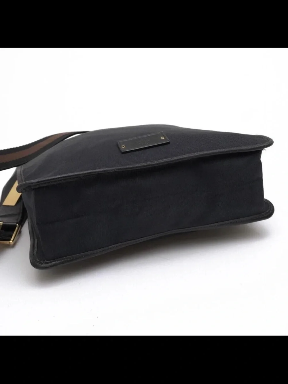 Gucci Black Nylon Messenger Bag with Brown Stripe Webbing